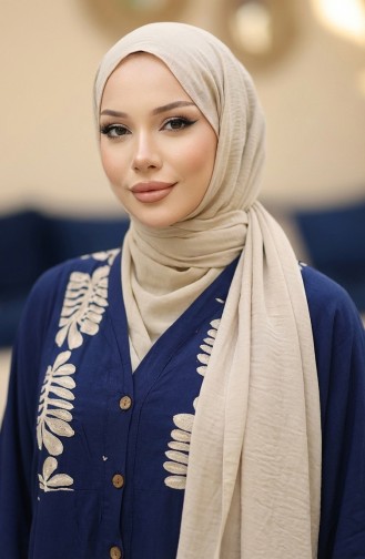 فستان من قماش الفيسكوز بأزرار نصفية 0056-03 أزرق داكن 0056-03