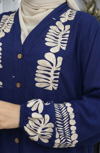 فستان من قماش الفيسكوز بأزرار نصفية 0056-03 أزرق داكن 0056-03