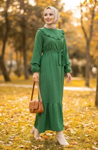 فستان بحزام مكشكش 2159-08 أخضر 2159-08
