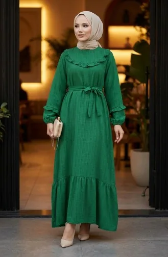 فستان بحزام مكشكش 2159-08 أخضر 2159-08