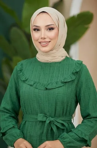 فستان بحزام مكشكش 2159-08 أخضر 2159-08