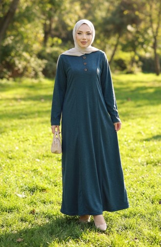 فستان شتوي محتشم من قماش محبوك مزين بأزرار، رقم الموديل 2183-03، لون بترولي 2183-03