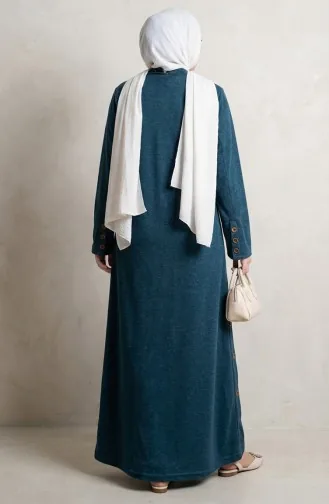 Robe D`hiver Modeste En Maille Avec Détails De Boutons 2183-03 Pétrole 2183-03