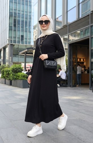 Ribbed Waist Hijab Dress 2185-01 Black 2185-01