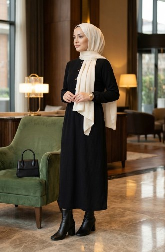 Ribbed Waist Hijab Dress 2185-01 Black 2185-01