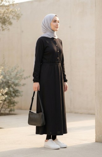 Ribbed Waist Hijab Dress 2185-01 Black 2185-01