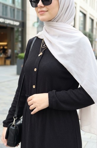 Ribbed Waist Hijab Dress 2185-01 Black 2185-01