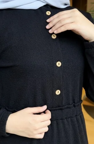 Geripptes Hijab-Kleid Mit Taille 2185-01 Schwarz 2185-01