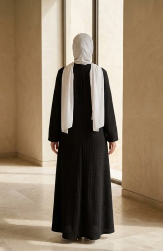 Ribbed Waist Hijab Dress 2185-01 Black 2185-01