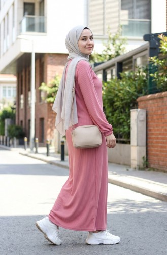 Geplooide Hijabjurk Met Tailleband 2186-01 Poederroze 2186-01
