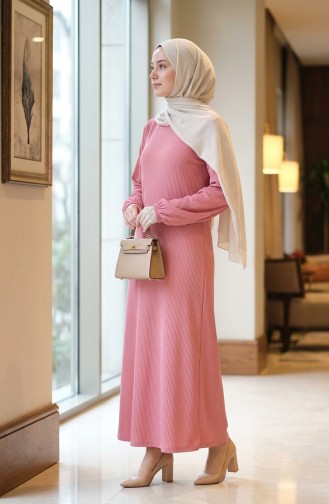 Geplooide Hijabjurk Met Tailleband 2186-01 Poederroze 2186-01