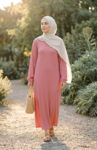 Geplooide Hijabjurk Met Tailleband 2186-01 Poederroze 2186-01