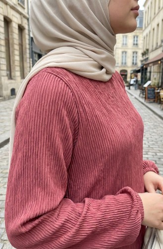 Pleated Hijab Dress With Gathered Waist 2186-02 Rose Pink 2186-02