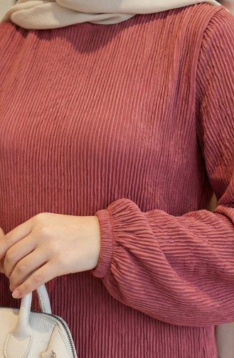 Pleated Hijab Dress With Gathered Waist 2186-02 Rose Pink 2186-02