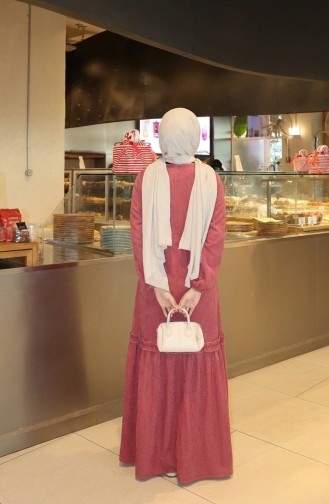 Pleated Hijab Dress With Gathered Waist 2186-02 Rose Pink 2186-02