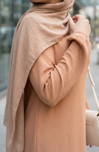 Pleated Hijab Dress With Gathered Waist 2186-03 Milky Coffee 2186-03