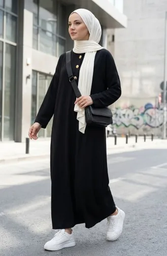 Hijab-Kleid Mit Knopfdetails 2193-02 Schwarz 2193-02