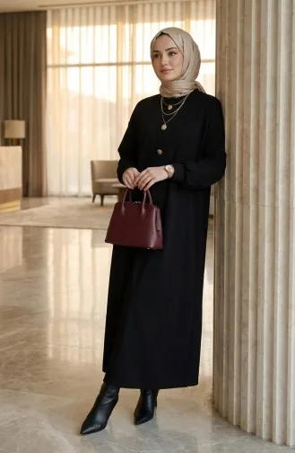 Hijab-Kleid Mit Knopfdetails 2193-02 Schwarz 2193-02