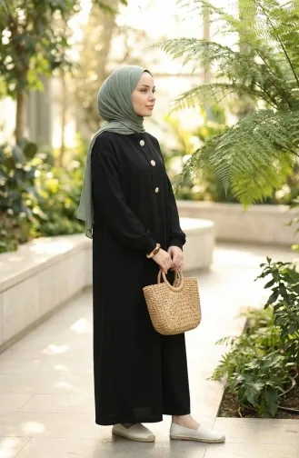 Hijab-Kleid Mit Knopfdetails 2193-02 Schwarz 2193-02