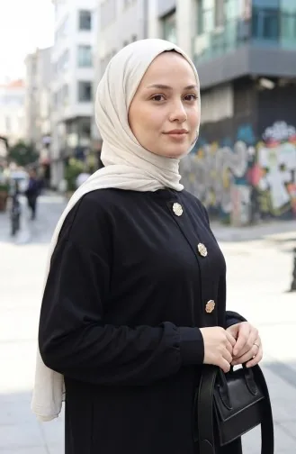 Hijab-Kleid Mit Knopfdetails 2193-02 Schwarz 2193-02