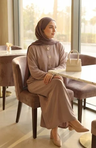 Robe Hijab à Boutons 2193-03 Vison 2193-03