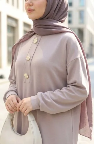 Robe Hijab à Boutons 2193-03 Vison 2193-03