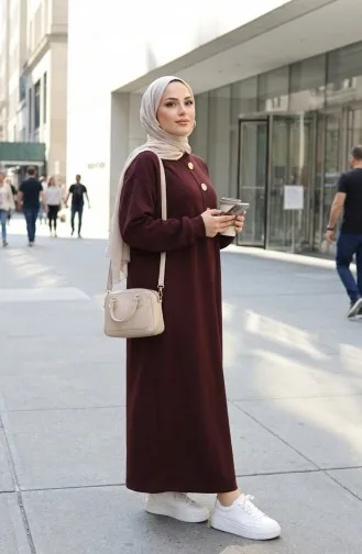 Robe Hijab à Boutons 2193-04 Marron 2193-04