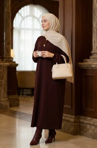Robe Hijab à Boutons 2193-04 Marron 2193-04