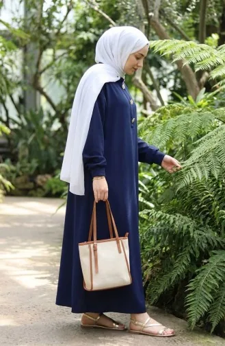 Button Detail Hijab Dress 2193-05 Navy Blue 2193-05