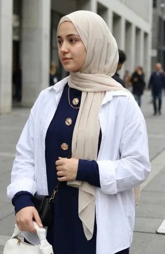 Button Detail Hijab Dress 2193-05 Navy Blue 2193-05