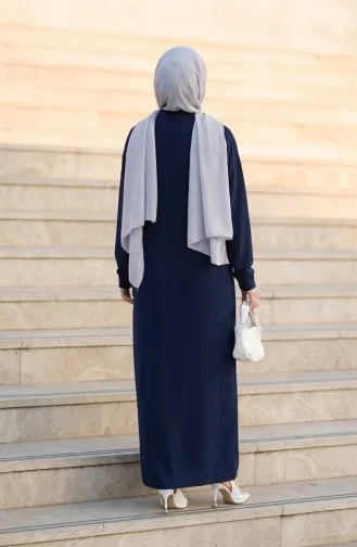 Button Detail Hijab Dress 2193-05 Navy Blue 2193-05