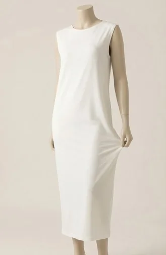 Robe de Sous-vêtement Longue Sans Manches 6041-01 Blanc 6041-01