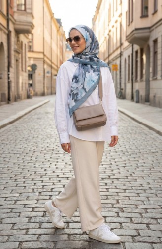 Écharpe Cocon En Coton à Motif Floral 70333-06 Vert Clair Vert Menthe 70333-06