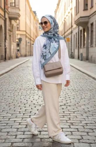 Çiçek Desenli Pamuklu Koza Eşarp 70333-06 Çağla Yeşili Mint Yeşili