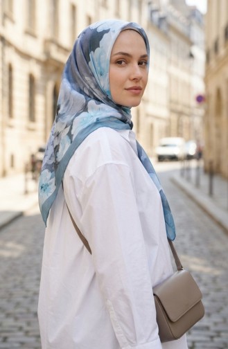 Écharpe Cocon En Coton à Motif Floral 70333-06 Vert Clair Vert Menthe 70333-06