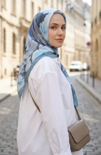 Çiçek Desenli Pamuklu Koza Eşarp 70333-06 Çağla Yeşili Mint Yeşili