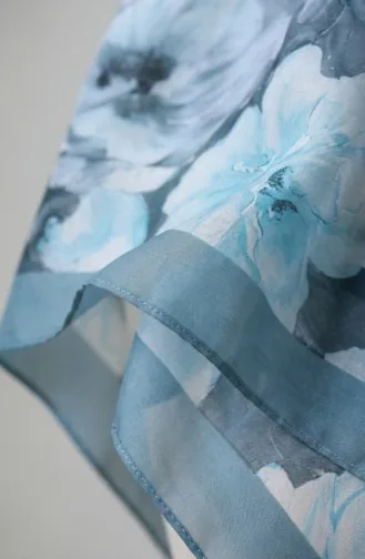 Çiçek Desenli Pamuklu Koza Eşarp 70333-06 Çağla Yeşili Mint Yeşili