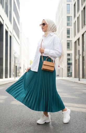 Elastic Waist Pleated Skirt 0213-09 Petrol 0213-09