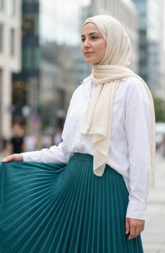 Elastic Waist Pleated Skirt 0213-09 Petrol 0213-09