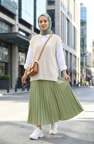 Geplooide Rok Met Elastische Tailleband 0213-10 Pistachegroen 0213-10