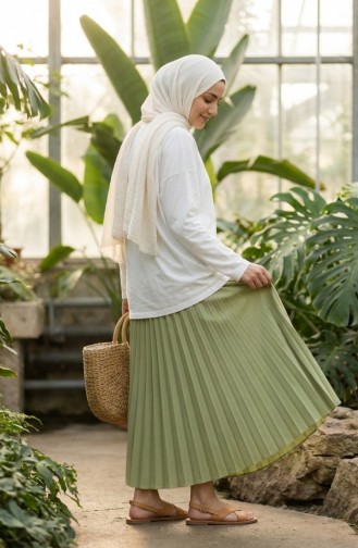 Geplooide Rok Met Elastische Tailleband 0213-10 Pistachegroen 0213-10