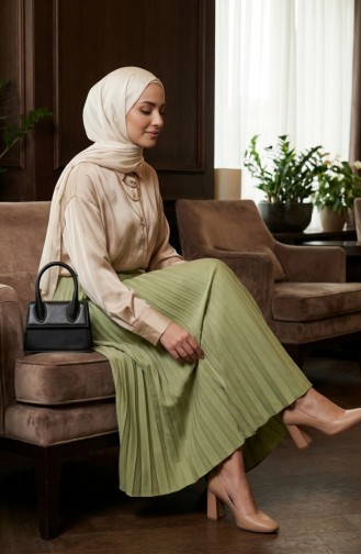 Geplooide Rok Met Elastische Tailleband 0213-10 Pistachegroen 0213-10