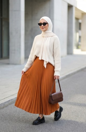 Jupe Plissée à Taille élastique 0213-11 Moutarde 0213-11