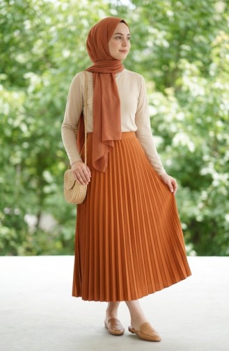 Jupe Plissée à Taille élastique 0213-11 Moutarde 0213-11