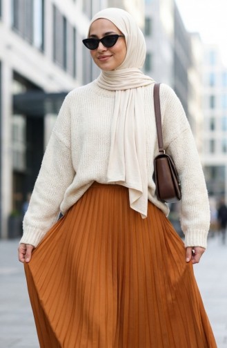 Jupe Plissée à Taille élastique 0213-11 Moutarde 0213-11