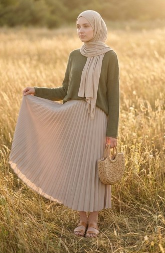 Geplooide Rok Met Elastische Tailleband 0213-12 Nerts 0213-12