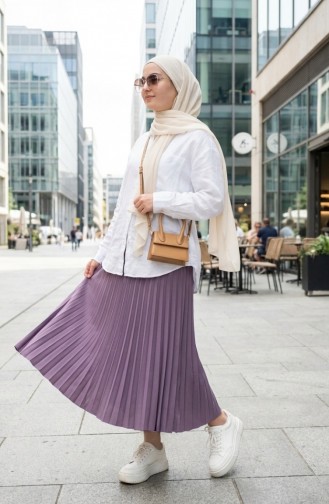 Geplooide Rok Met Elastische Tailleband 0213-14 Lila 0213-14