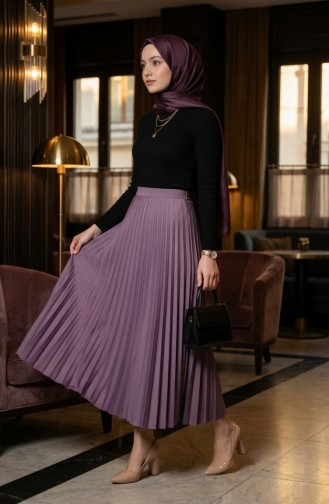Geplooide Rok Met Elastische Tailleband 0213-14 Lila 0213-14