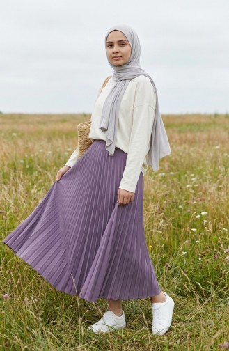 Geplooide Rok Met Elastische Tailleband 0213-14 Lila 0213-14