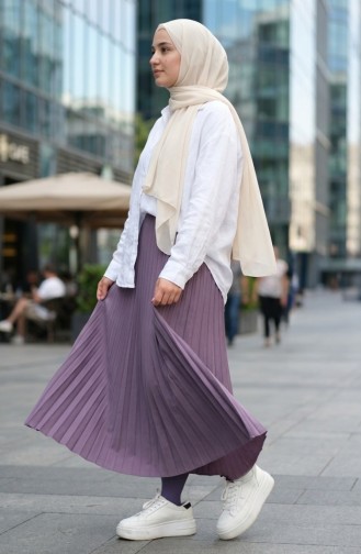 Geplooide Rok Met Elastische Tailleband 0213-14 Lila 0213-14